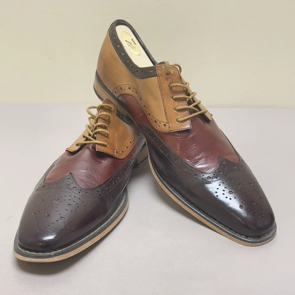 Stacy Adams Shoes Wingtip Oxford Men 12 D Brown Tri Color  Tinsley Dress Lace Up